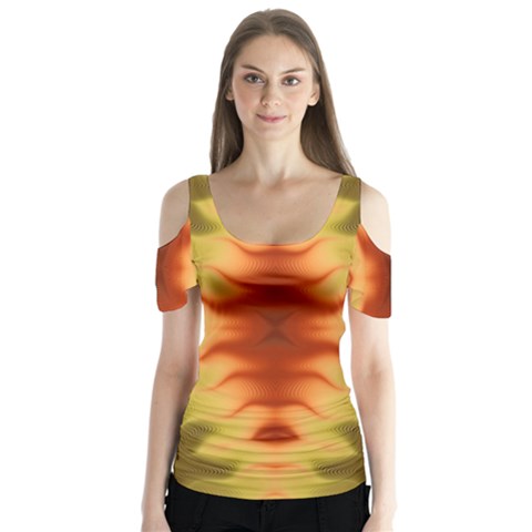 Red Gold Tie Dye Butterfly Sleeve Cutout Tee  by SpinnyChairDesigns