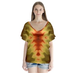 Red Gold Tie Dye V-Neck Flutter Sleeve Top