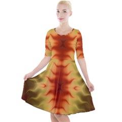 Red Gold Tie Dye Quarter Sleeve A-line Dress