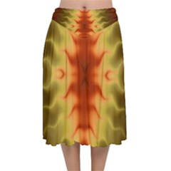 Red Gold Tie Dye Velvet Flared Midi Skirt