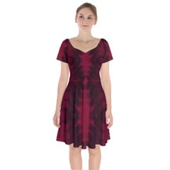 Black Red Tie Dye Pattern Short Sleeve Bardot Dress