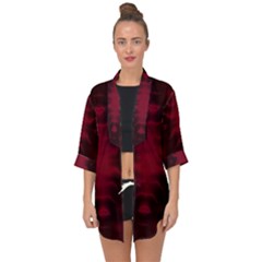 Black Red Tie Dye Pattern Open Front Chiffon Kimono