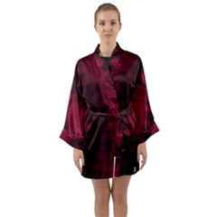 Black Red Tie Dye Pattern Long Sleeve Satin Kimono
