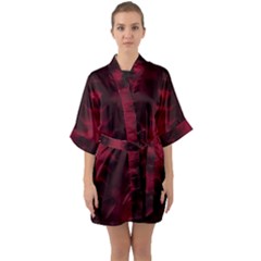 Black Red Tie Dye Pattern Half Sleeve Satin Kimono 
