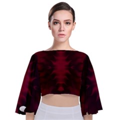 Black Red Tie Dye Pattern Tie Back Butterfly Sleeve Chiffon Top