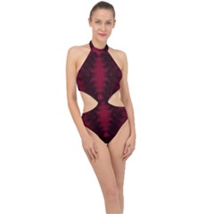 Black Red Tie Dye Pattern Halter Side Cut Swimsuit