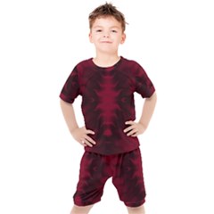 Black Red Tie Dye Pattern Kids  Tee And Shorts Set
