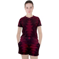 Black Red Tie Dye Pattern Women s Tee And Shorts Set