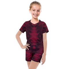 Black Red Tie Dye Pattern Kids  Mesh Tee And Shorts Set