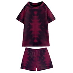 Black Red Tie Dye Pattern Kids  Swim Tee And Shorts Set