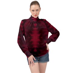 Black Red Tie Dye Pattern High Neck Long Sleeve Chiffon Top