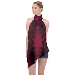 Black Red Tie Dye Pattern Halter Asymmetric Satin Top