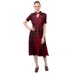 Black Red Tie Dye Pattern Keyhole Neckline Chiffon Dress by SpinnyChairDesigns