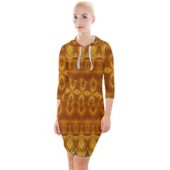 Boho Honey Gold Quarter Sleeve Hood Bodycon Dress by SpinnyChairDesigns