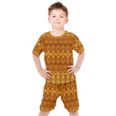 Boho Honey Gold Kids  Tee And Shorts Set by SpinnyChairDesigns