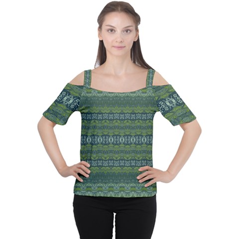 Boho Forest Green  Cutout Shoulder Tee by SpinnyChairDesigns