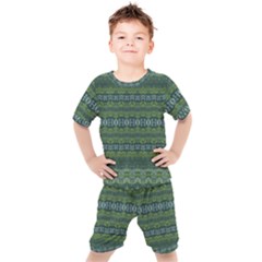 Boho Forest Green  Kids  Tee And Shorts Set by SpinnyChairDesigns