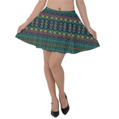 Boho Summer Green Velvet Skater Skirt by SpinnyChairDesigns