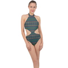 Boho Summer Green Halter Side Cut Swimsuit by SpinnyChairDesigns