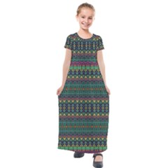 Boho Summer Green Kids  Short Sleeve Maxi Dress by SpinnyChairDesigns