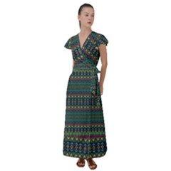 Boho Summer Green Flutter Sleeve Maxi Dress by SpinnyChairDesigns