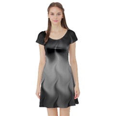 Abstract Black Grey Short Sleeve Skater Dress by SpinnyChairDesigns