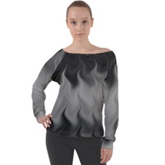 Abstract Black Grey Off Shoulder Long Sleeve Velour Top by SpinnyChairDesigns