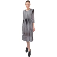 Abstract Black Grey Ruffle End Midi Chiffon Dress by SpinnyChairDesigns