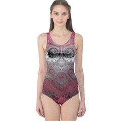 Black Pink Spirals And Swirls One Piece Swimsuit by SpinnyChairDesigns