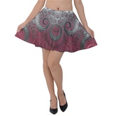 Black Pink Spirals And Swirls Velvet Skater Skirt by SpinnyChairDesigns