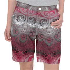 Black Pink Spirals And Swirls Pocket Shorts by SpinnyChairDesigns