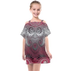 Black Pink Spirals And Swirls Kids  One Piece Chiffon Dress by SpinnyChairDesigns