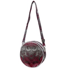 Black Pink Spirals And Swirls Crossbody Circle Bag by SpinnyChairDesigns