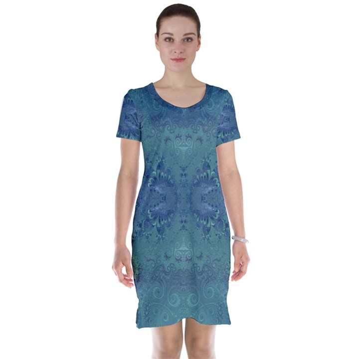 Teal Spirals and Swirls Short Sleeve Nightdress