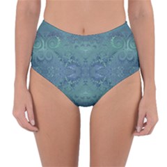 Teal Spirals And Swirls Reversible High-waist Bikini Bottoms by SpinnyChairDesigns