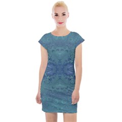 Teal Spirals And Swirls Cap Sleeve Bodycon Dress by SpinnyChairDesigns