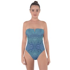 Teal Spirals And Swirls Tie Back One Piece Swimsuit by SpinnyChairDesigns