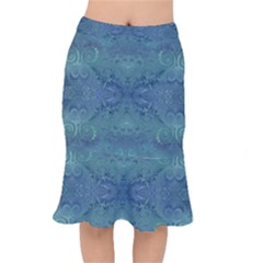 Teal Spirals And Swirls Short Mermaid Skirt by SpinnyChairDesigns