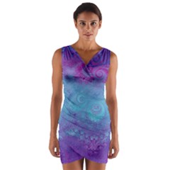 Purple Blue Swirls And Spirals Wrap Front Bodycon Dress by SpinnyChairDesigns