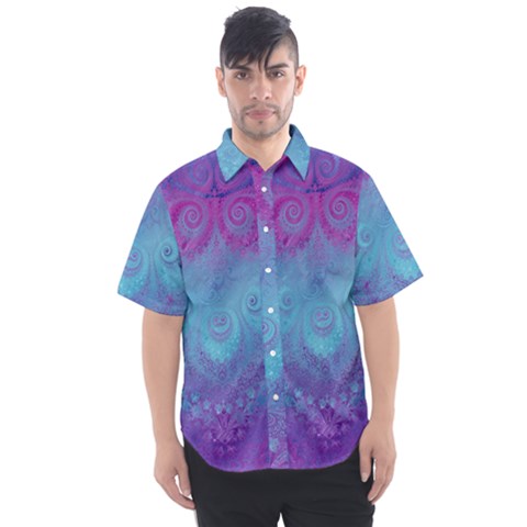 Purple Blue Swirls And Spirals Men s Short Sleeve Shirt by SpinnyChairDesigns