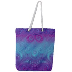 Purple Blue Swirls And Spirals Full Print Rope Handle Tote (large) by SpinnyChairDesigns