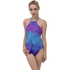 Purple Blue Swirls And Spirals Go With The Flow One Piece Swimsuit by SpinnyChairDesigns