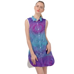 Purple Blue Swirls And Spirals Sleeveless Shirt Dress by SpinnyChairDesigns
