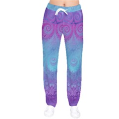 Purple Blue Swirls And Spirals Women Velvet Drawstring Pants by SpinnyChairDesigns