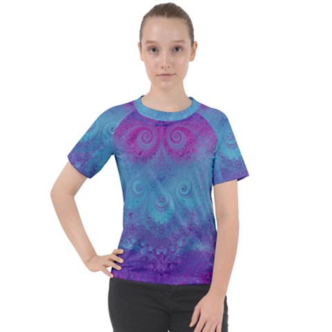 Purple Blue Swirls And Spirals Women s Sport Raglan Tee by SpinnyChairDesigns