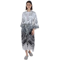 Black And White Spirals Maxi Satin Kimono by SpinnyChairDesigns