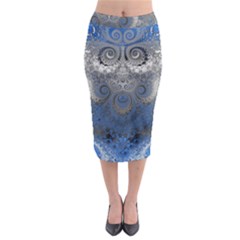 Blue Swirls and Spirals Midi Pencil Skirt