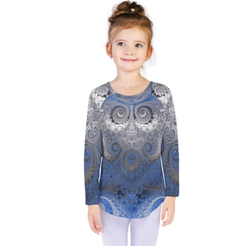 Blue Swirls And Spirals Kids  Long Sleeve Tee by SpinnyChairDesigns