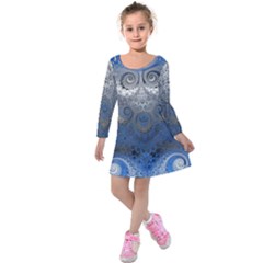 Blue Swirls and Spirals Kids  Long Sleeve Velvet Dress