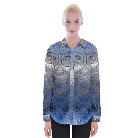 Blue Swirls And Spirals Womens Long Sleeve Shirt by SpinnyChairDesigns